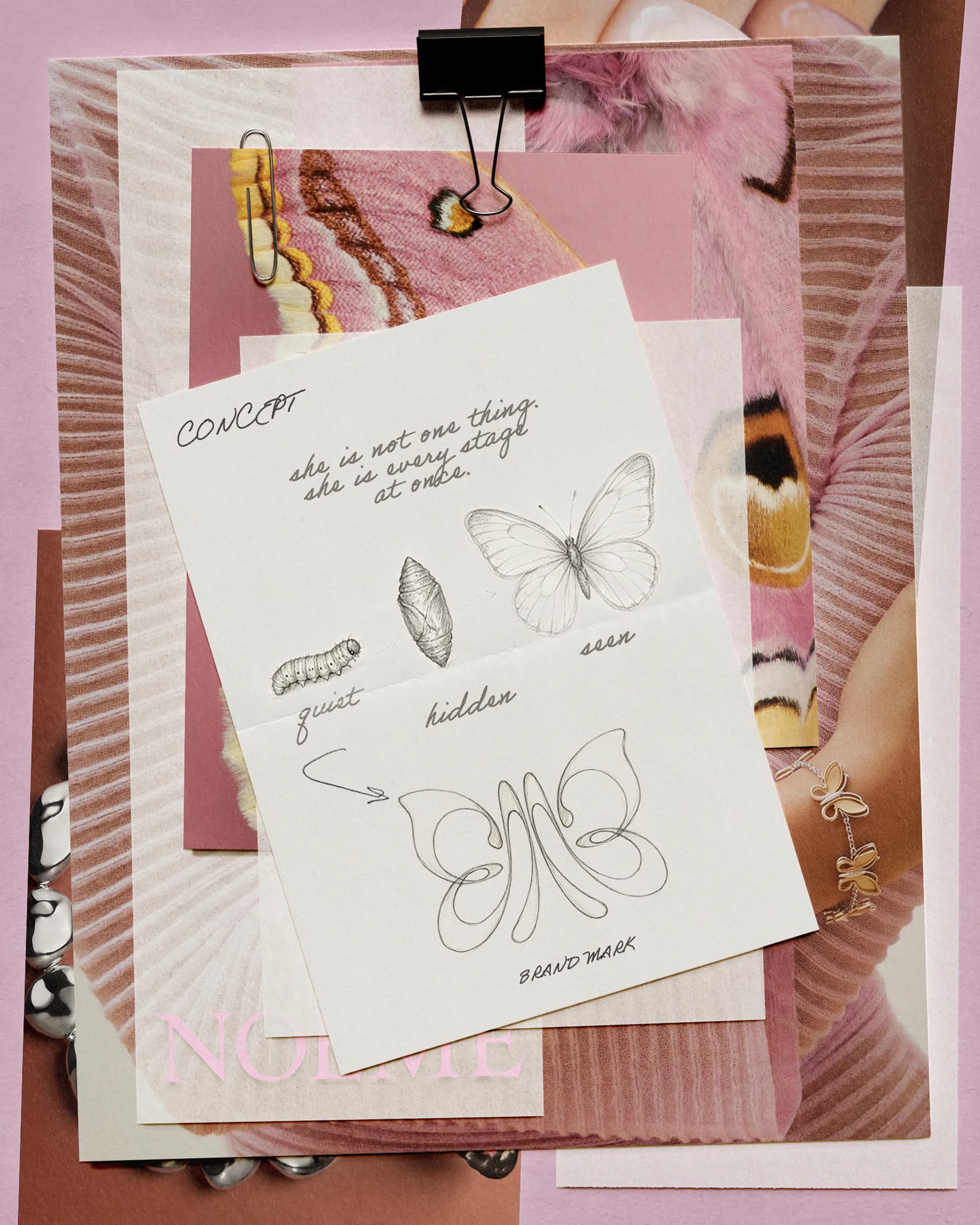 NOEME concept sketch featuring the butterfly motif